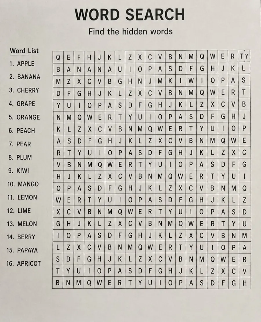 Straightened word search photo after crop and perspective correction